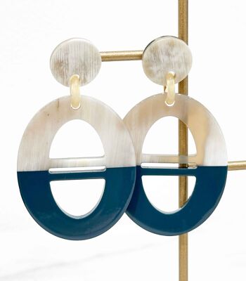 Boucles d'oreilles en corne véritable - Bleu pétrole 1