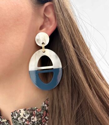 Boucles d'oreilles en corne véritable - Bleu pétrole 3