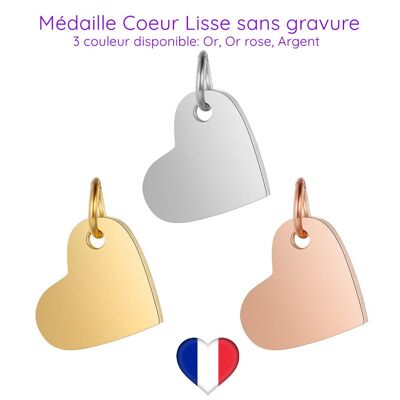 Médaille Cœur Pendentif Lisse en acier inoxydable