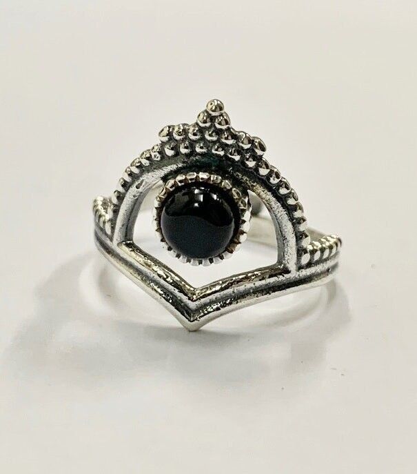 Buy wholesale Crowned Chevron Crystal Ring, Black Agate