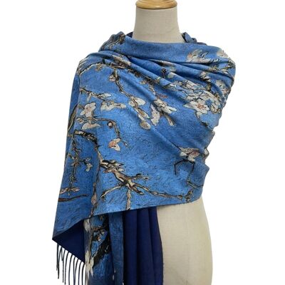 Van Gogh 'Almond Blossom' Wool Tassel Scarf - Blue