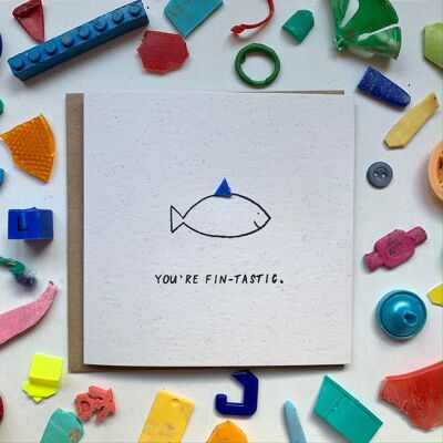You're fin-tastic, Dankeskarte, Festkarte, Upcycling-Plastikkarte, umweltfreundlich, nachhaltig