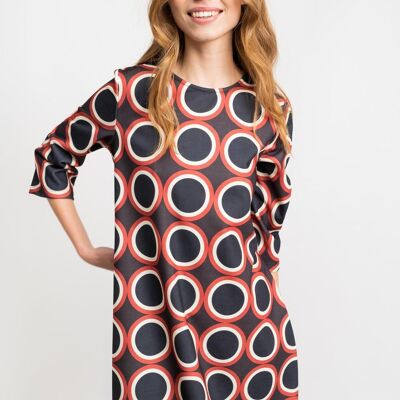 Black woman DRESS with red and white circles - BERNA