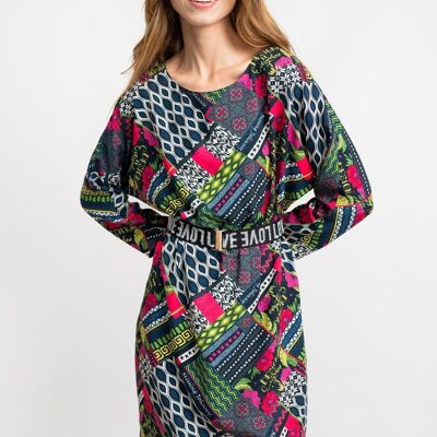 Women's DRESS with flowers and multicolored shapes - COIRA