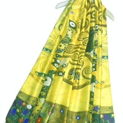 Pañuelo Klimt de seda con estampado de detalles "Árbol de la vida" - Marrón