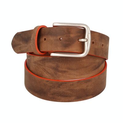 Belt Man Leather Novaho with contrasting edges Brown Nougat Orange