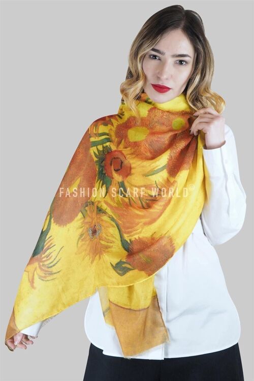 Van Gogh Twelve Sunflowers Print Scarf - Yellow