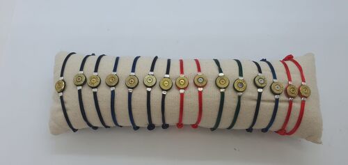 Bracelet fil coloré douille de revolver 9 mm laiton