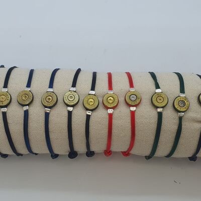 Bracelet fil coloré douille de revolver 9 mm laiton
