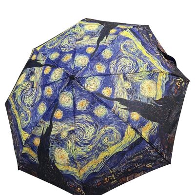 Van Gogh Sternennacht-Druck-Regenschirm (kurz) – Schwarz
