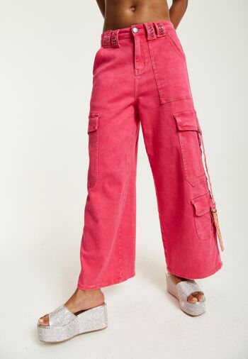 House of Holland - Pantalon cargo large en denim rose vif 1