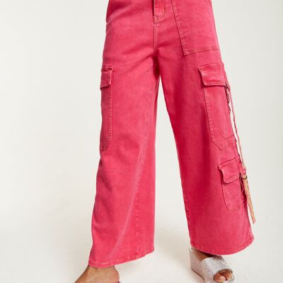 Pantalones cargo de pernera ancha de mezclilla rosa intenso de House of Holland