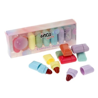 Set mit 8 Lippenstiften für Kinder – Kaugummiform – Mehrfarbig