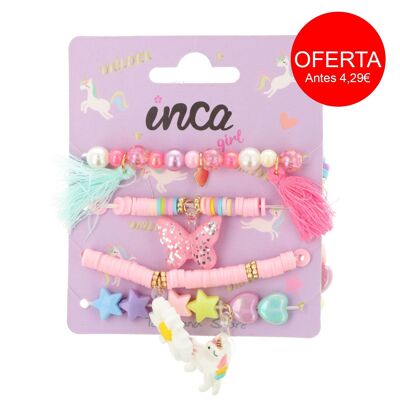Set 4 Children's Elastic Bracelets - Unicorn - Multicolor
