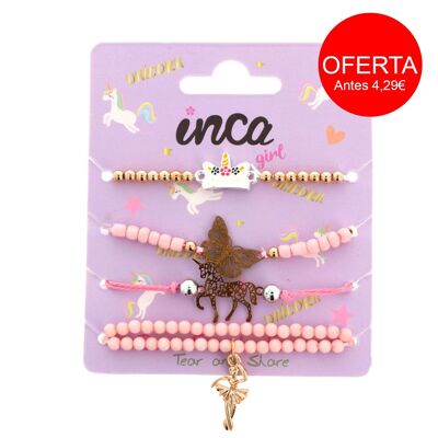 Set of 4 Children's Elastic Bracelets - Fantasy - Pink