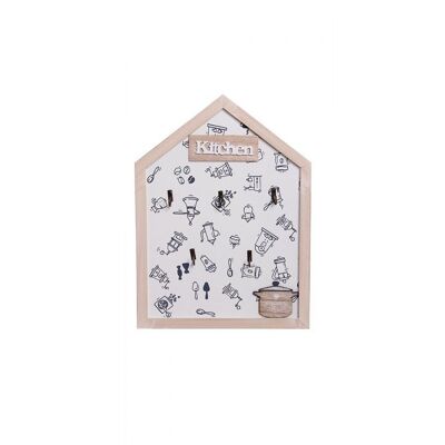 Wooden key holder in white and beige with a kitchen theme.  Dimensions: 33x24cm