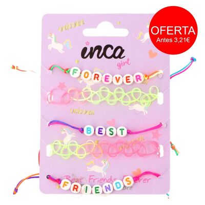 Set 5 Children's Adjustable Bracelets - Friendship - Multicolor