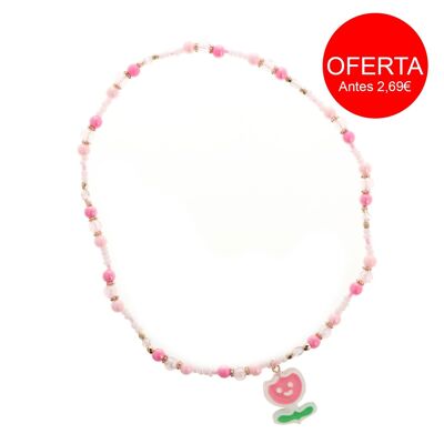 Collar Elástico Infantil - Colgante Tulipán - Bolitas Rosas