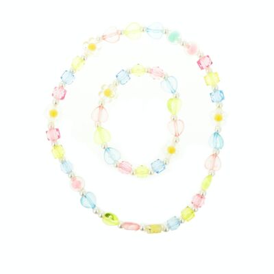 Children's Necklace and Bracelet Set - Elastics - Heart and Flower