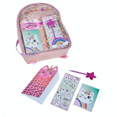 Children's Stationery Set with Backpack - 5 Pieces - Cat