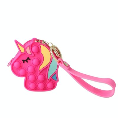 Kinder-Geldbörse aus Silikon – Pop-it – Einhorn in Fuchsia