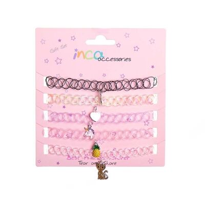 Ensemble de 5 Chokers pour Enfants - Acrylique - avec Pendentifs