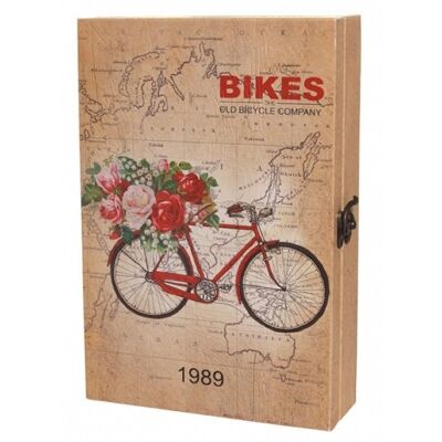 Caja de llaves vintage de madera con bicicletas. Dimensión: 30x21x6cm