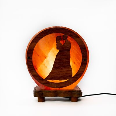Lámpara de sal del Himalaya artesanal con pareja de baile tallada en madera