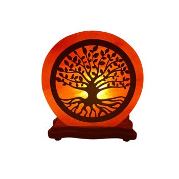 Lampe de sel de l'Himalaya artisanale avec sculpture sur bois arbre de vie SMALL