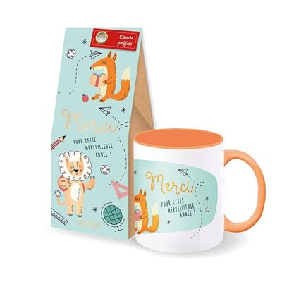 Fin d'année scolaire - Set-cadeau tasse + coeurs gélifiés « Merci Lion »