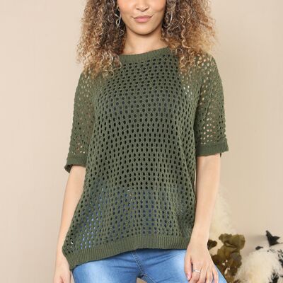 Loose knit short sleeve over top