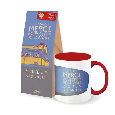 Fin d'année scolaire - Set-cadeau tasse + coeurs gélifiés « Grand merci »