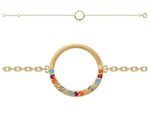 BRACELET 18CM PLAQUE OR CERCLE MULTICOLORE