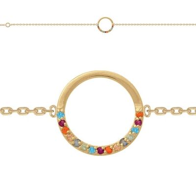 PULSERA 18CM CHAPADO ORO CIRCULO MULTICOLOR