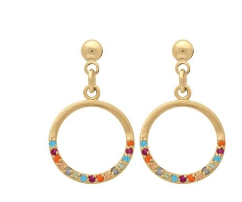 BOUCLES D'OREILLES PLAQUE OR PENDANTES CERCLE MULTICO OZ TRANSP