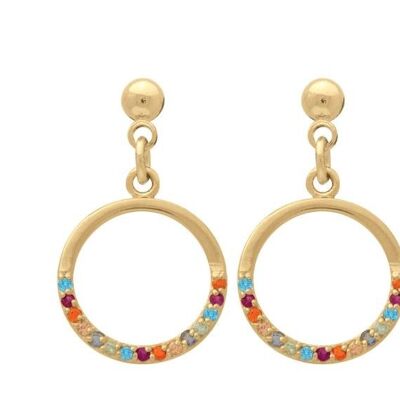 PENDIENTES CHAPADO ORO COLGANTE CIRCULO MULTICO OZ TRANSP