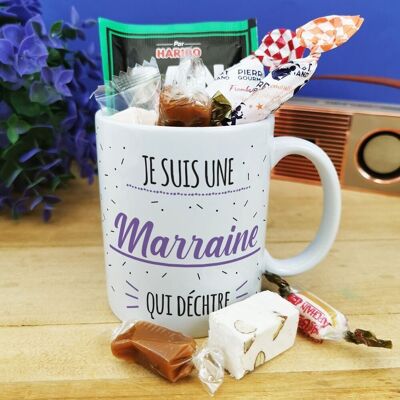 MUG "Je suis une marraine qui déchire" bonbons rétro 60 - Cadeau Marraine