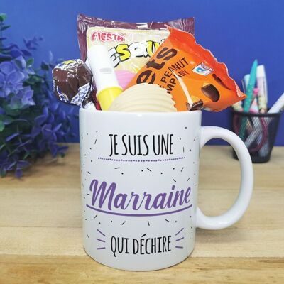 MUG "Je suis une marraine qui déchire " bonbons rétro 70 - Cadeau Marraine