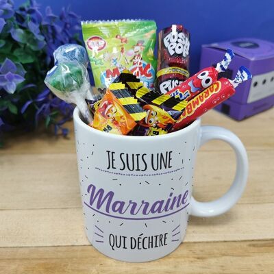 MUG "Je suis une marraine qui déchire" bonbons rétro 90 - Cadeau Marraine