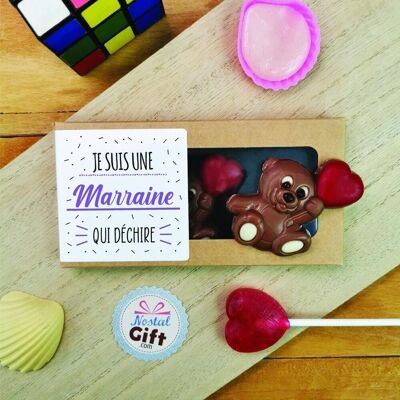 Oursons "Je suis une marraine qui déchire" au chocolat au lait x 3