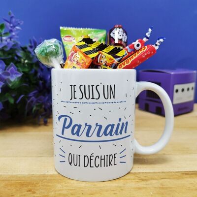 MUG "Je suis un parrain qui déchire" bonbons rétro 90 - Cadeau Parrain