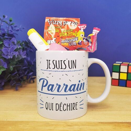 MUG "Je suis un parrain qui déchire" bonbons rétro 80 - Cadeau Parrain