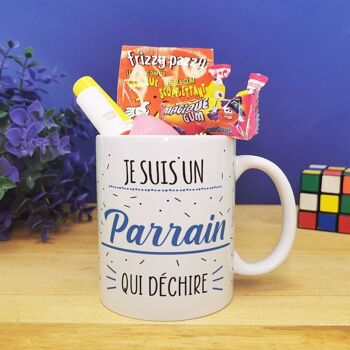 MUG "Je suis un parrain qui déchire" bonbons rétro 80 - Cadeau Parrain 1