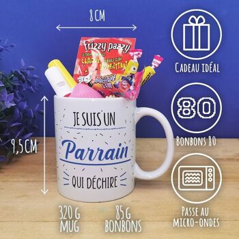 MUG "Je suis un parrain qui déchire" bonbons rétro 80 - Cadeau Parrain 4