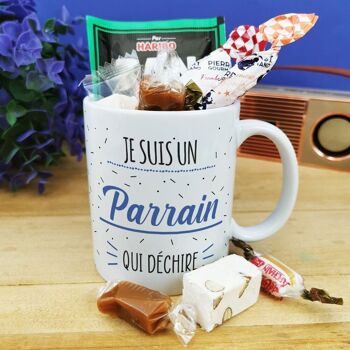 MUG "Je suis un parrain qui déchire" bonbons rétro 60 - Cadeau Parrain 1