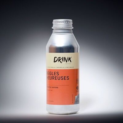 Règles Heureuses - Eau de source avec fines bulles fonctionnelle vitaminée á la pêche et au safran  - 470ml - Bouteille Aluminium