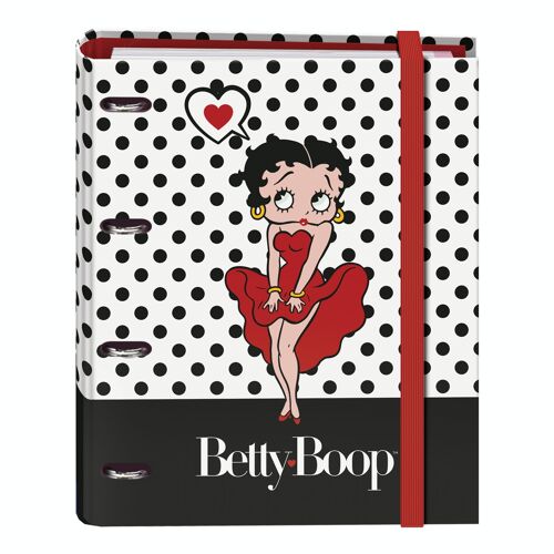 Dohe - Carpeta Recambio 4 Anillas y Goma - 100 Hojas Cuadriculadas de 90 g/m2 - Separadores de Colores - Tamaño 28x32x4 cm (A4) - Betty Boop