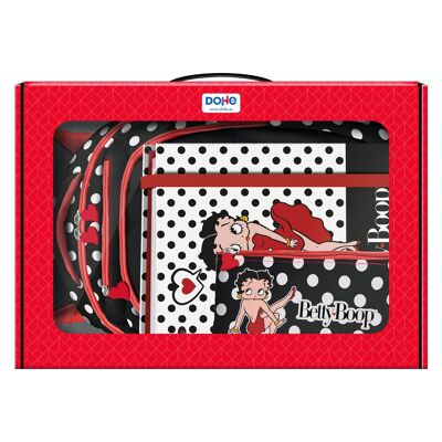 Dohe – Schulrucksack mit großem Rucksack (14 Liter), Ersatzmappe mit 100 Rasterblättern und Trennblättern und dreifachem Federmäppchen – 36,5 x 51,5 x 10,5 cm – Betty Boop