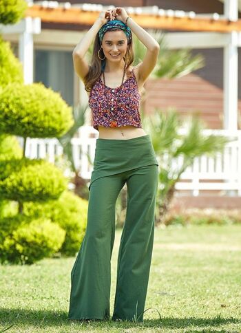 Pantalon hippie bohème en coton pour femme Vert 2