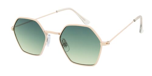 Sunglasses - BEE-Retro Sunglasses in Hexagon shape with Black frame and Green & Yellow lens